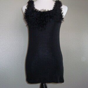 Adrienne Vittadini Black Decorative Trim Neckline Sleeveless Knit Top sz L